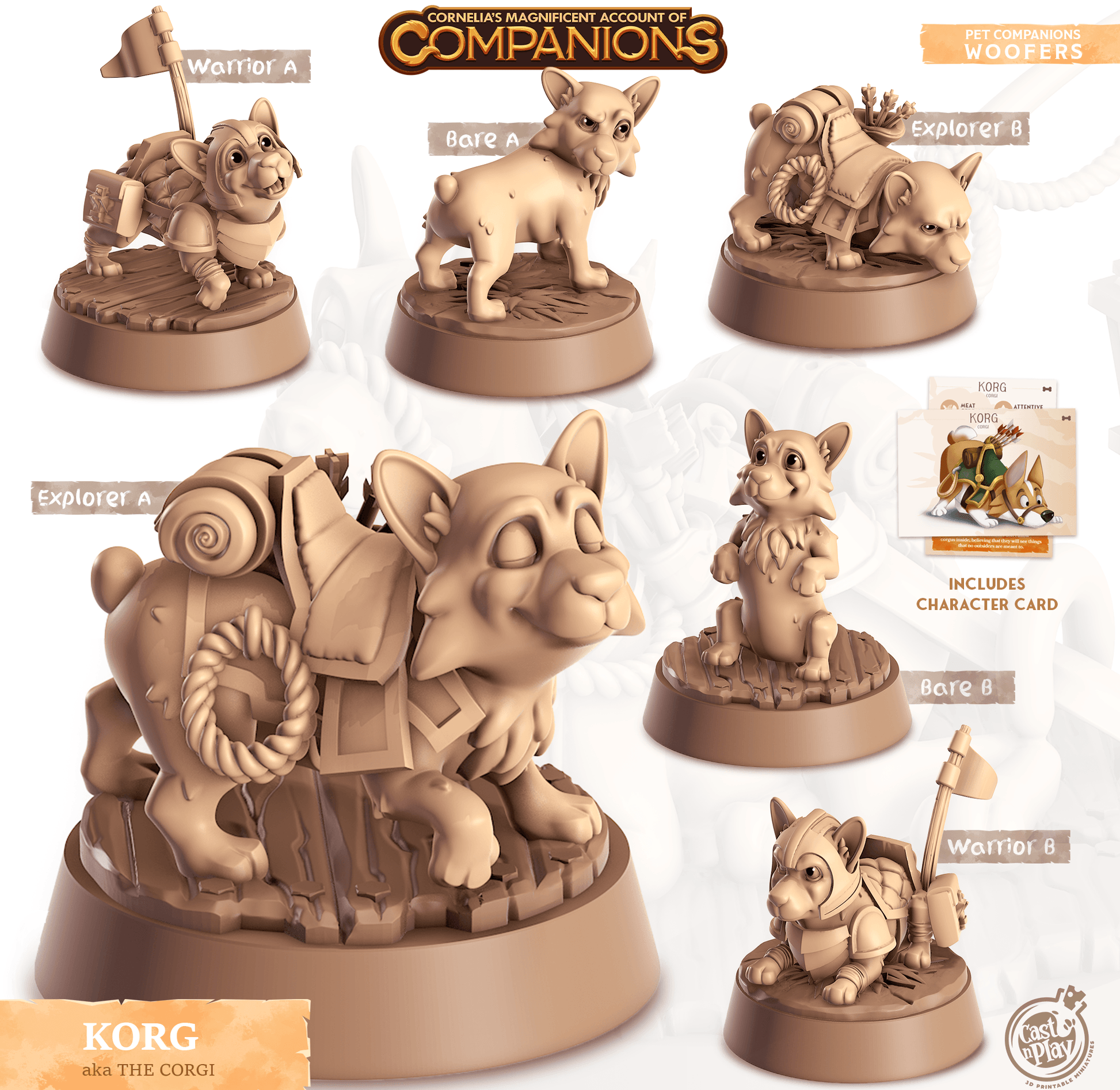 3D Printed Cast n Play Korg - The Corgi Companions 28mm 32mm D&D - 3D Printing Boss 