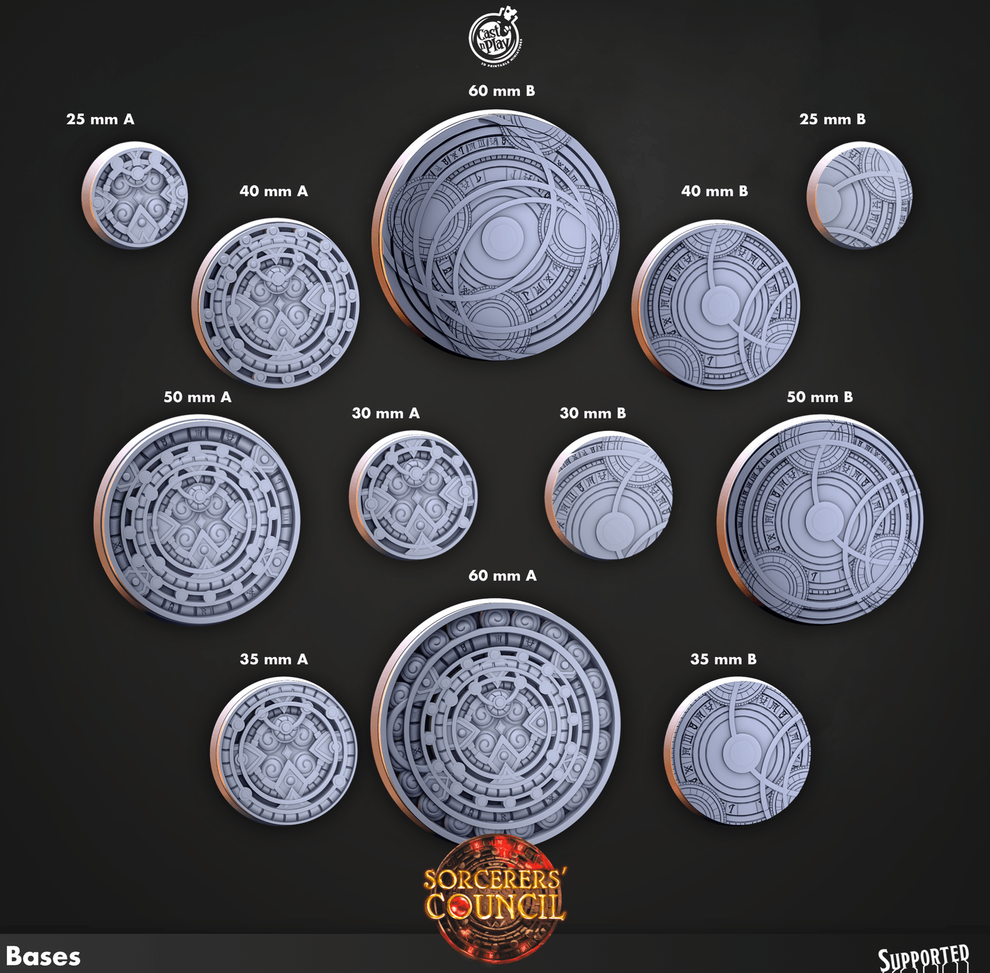 3D Printed Cast n Play Legion Bases Sorcerers Council Set 28mm 32mm D&D - 3D Printing Boss 