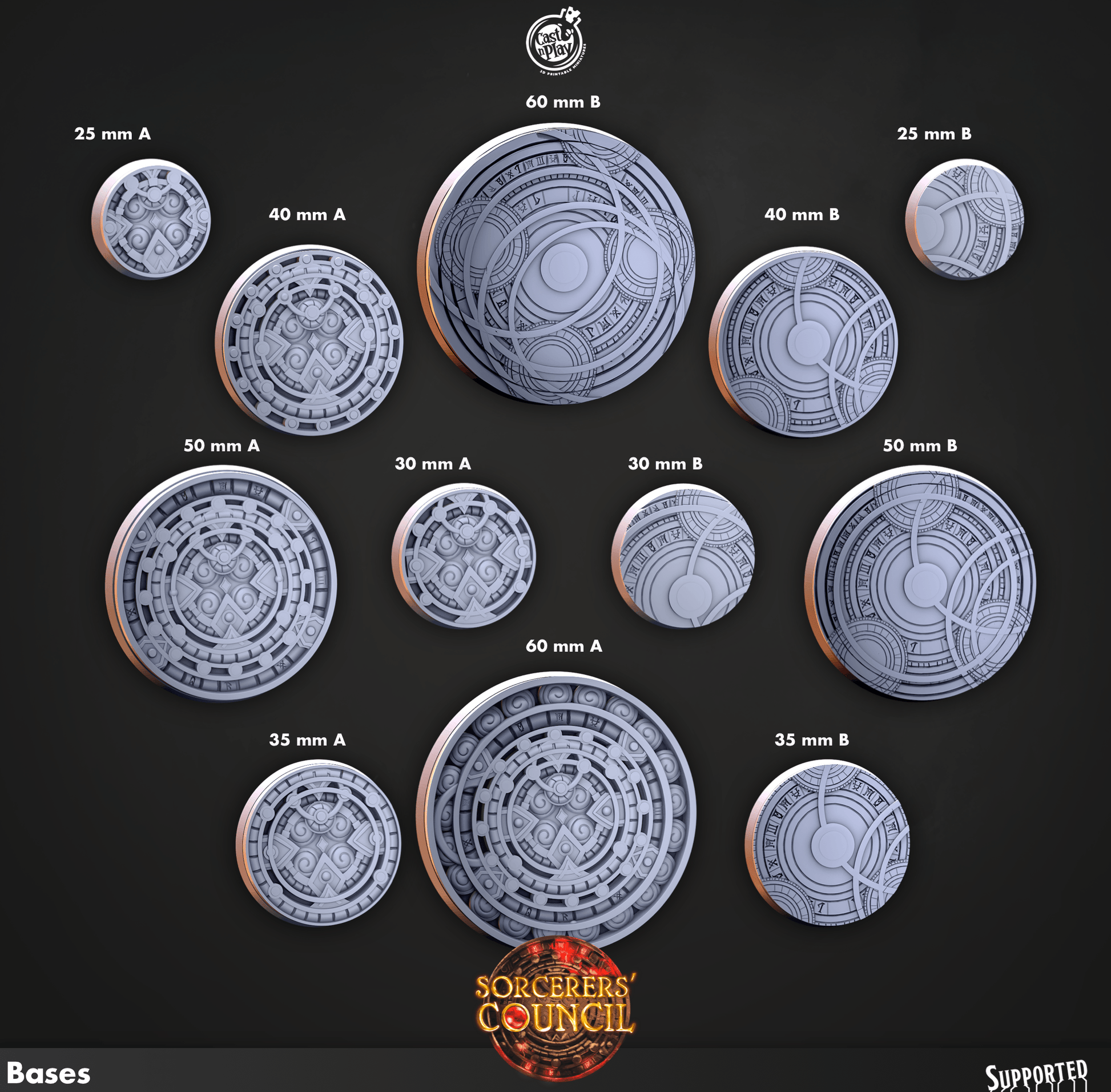3D Printed Cast n Play Legion Bases Sorcerers Council Set 28mm 32mm D&D - 3D Printing Boss 