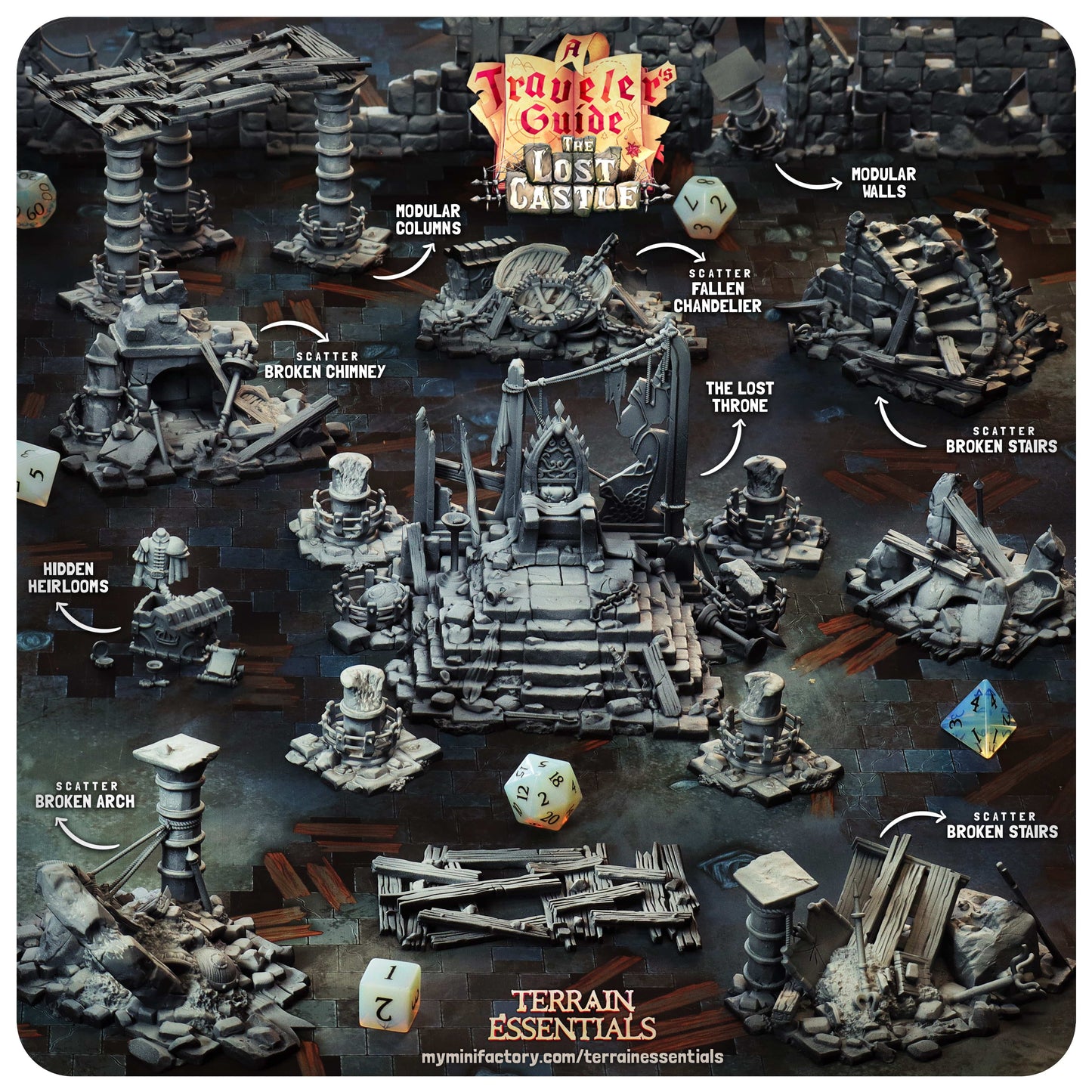 3D Printed Cast n Play Lost Throne The Lost Castle Terrain Set 28mm 32mm D&D - 3D Printing Boss 