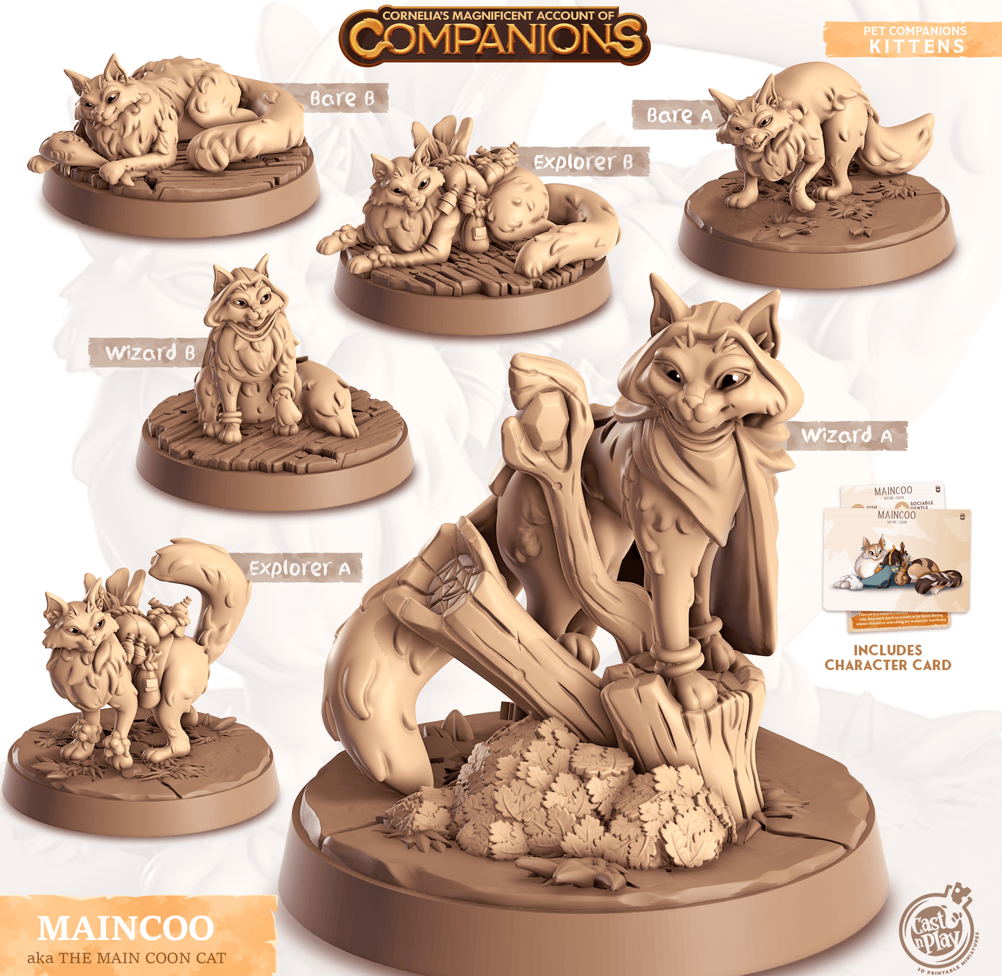 3D Printed Cast n Play Maincoo - Main Coon Cat Companions 28mm 32mm D&D - 3D Printing Boss 