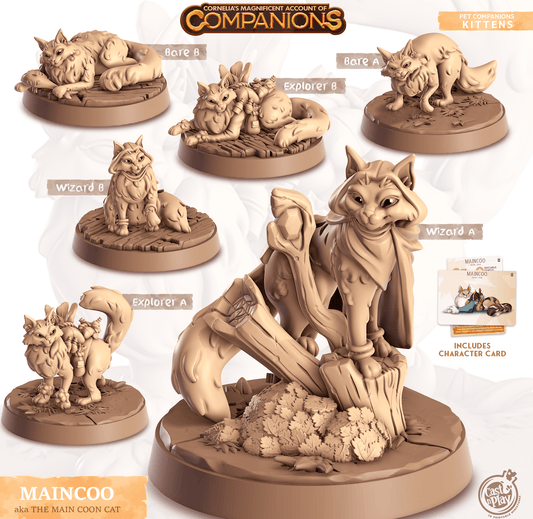 3D Printed Cast n Play Maincoo - Main Coon Cat Companions 28mm 32mm D&D - 3D Printing Boss 