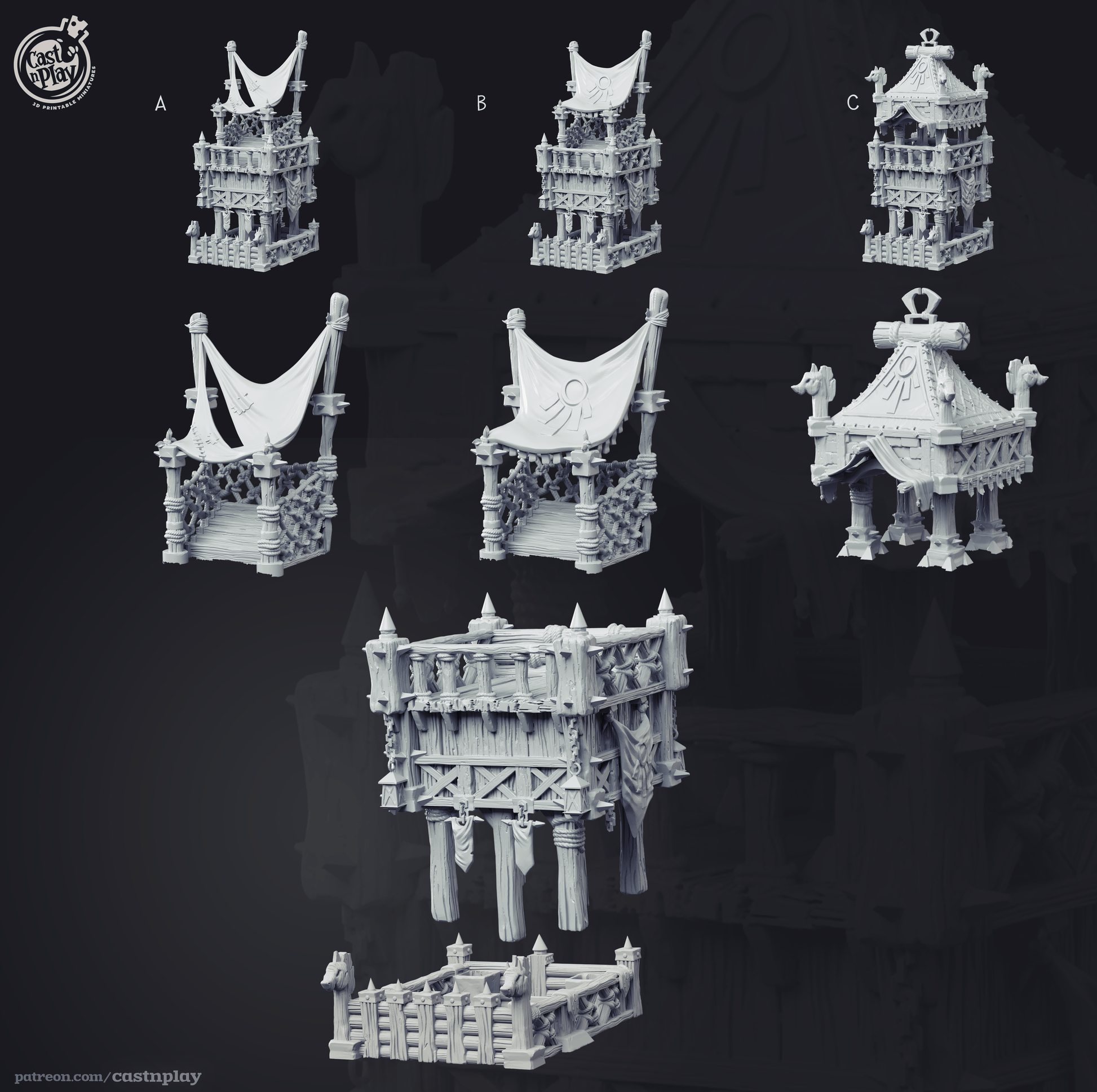 3D Printed Cast n Play Medieval Bleachers 28mm 32mm D&D - 3D Printing Boss 
