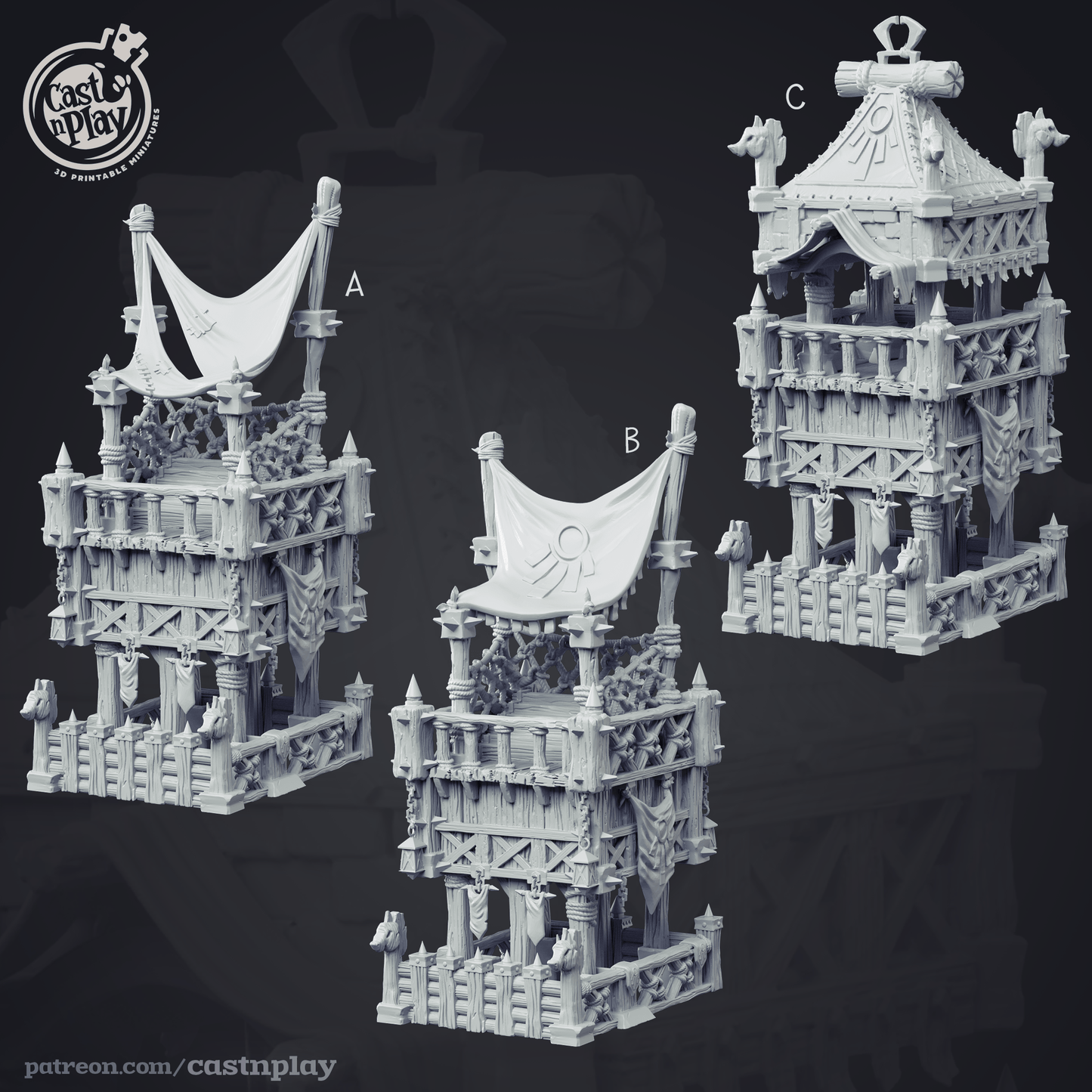 3D Printed Cast n Play Medieval Bleachers 28mm 32mm D&D - 3D Printing Boss 