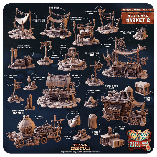 3D Printed Cast n Play Medieval Market 2 Terrain Set 28mm 32mm D&D - 3D Printing Boss 