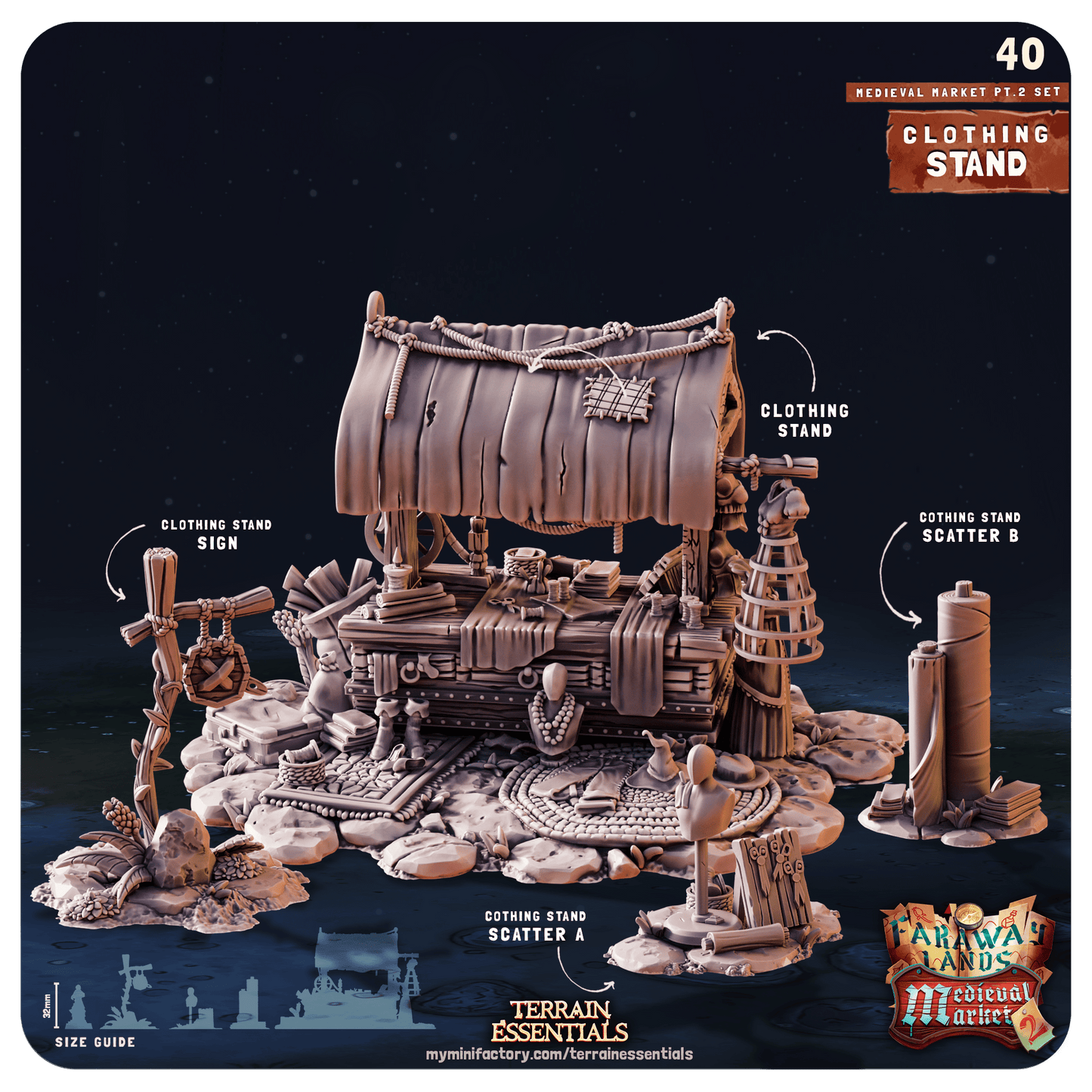 3D Printed Cast n Play Medieval Market 2 Terrain Set 28mm 32mm D&D - 3D Printing Boss 