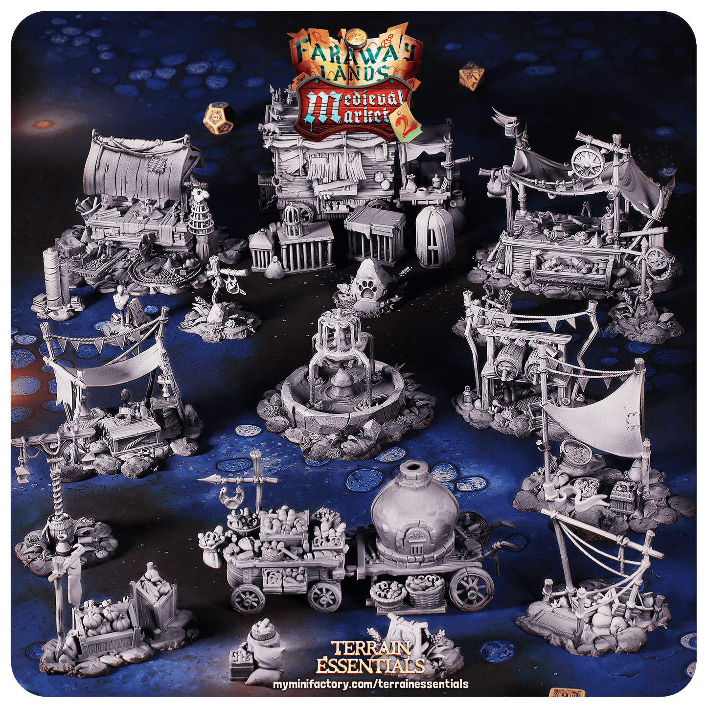 3D Printed Cast n Play Medieval Market 2 Terrain Set 28mm 32mm D&D - 3D Printing Boss 