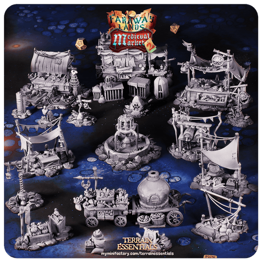 3D Printed Cast n Play Medieval Market 2 Terrain Set 28mm 32mm D&D - 3D Printing Boss 