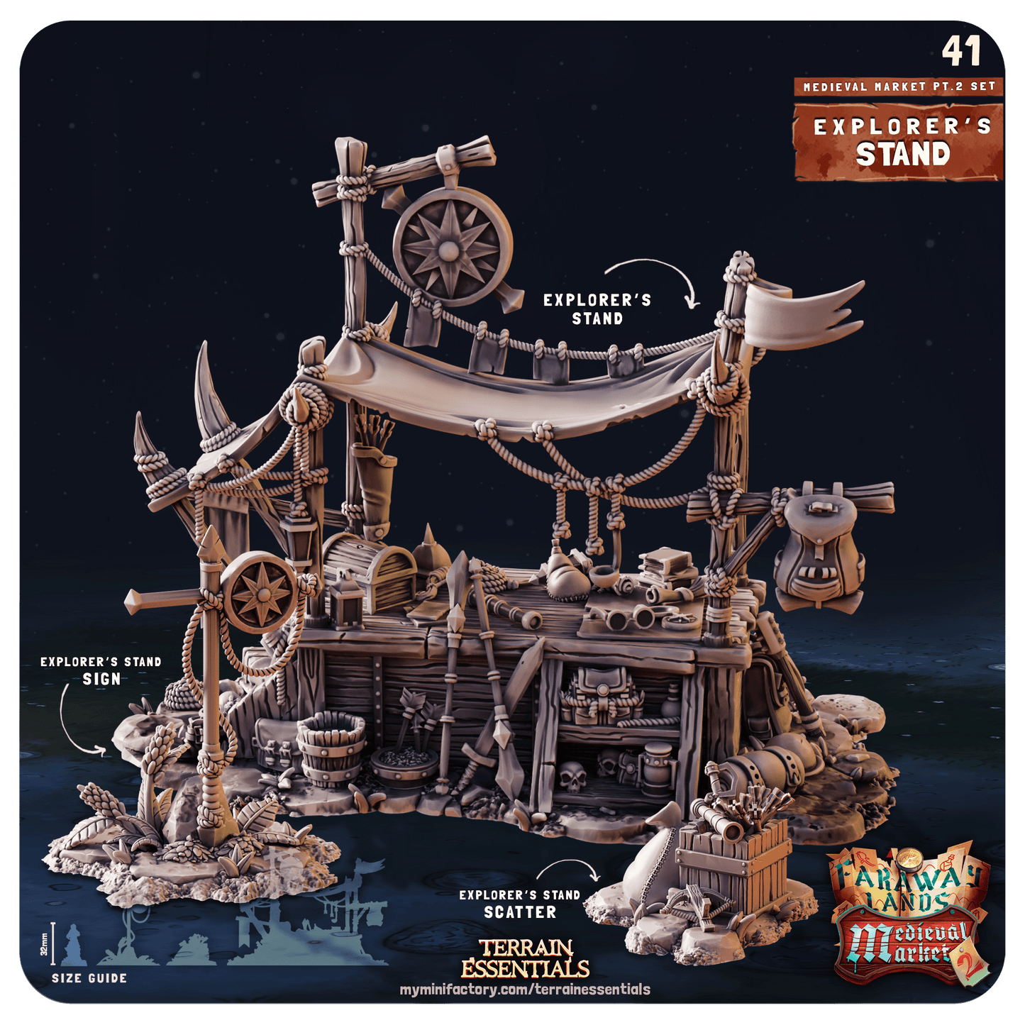 3D Printed Cast n Play Medieval Market 2 Terrain Set 28mm 32mm D&D - 3D Printing Boss 