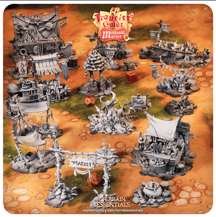 3D Printed Cast n Play Medieval Market Terrain Set 28mm 32mm D&D - 3D Printing Boss 