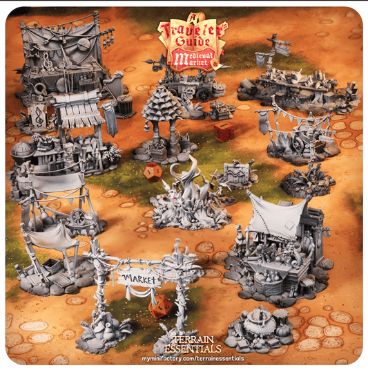 3D Printed Cast n Play Medieval Market Terrain Set 28mm 32mm D&D - 3D Printing Boss 