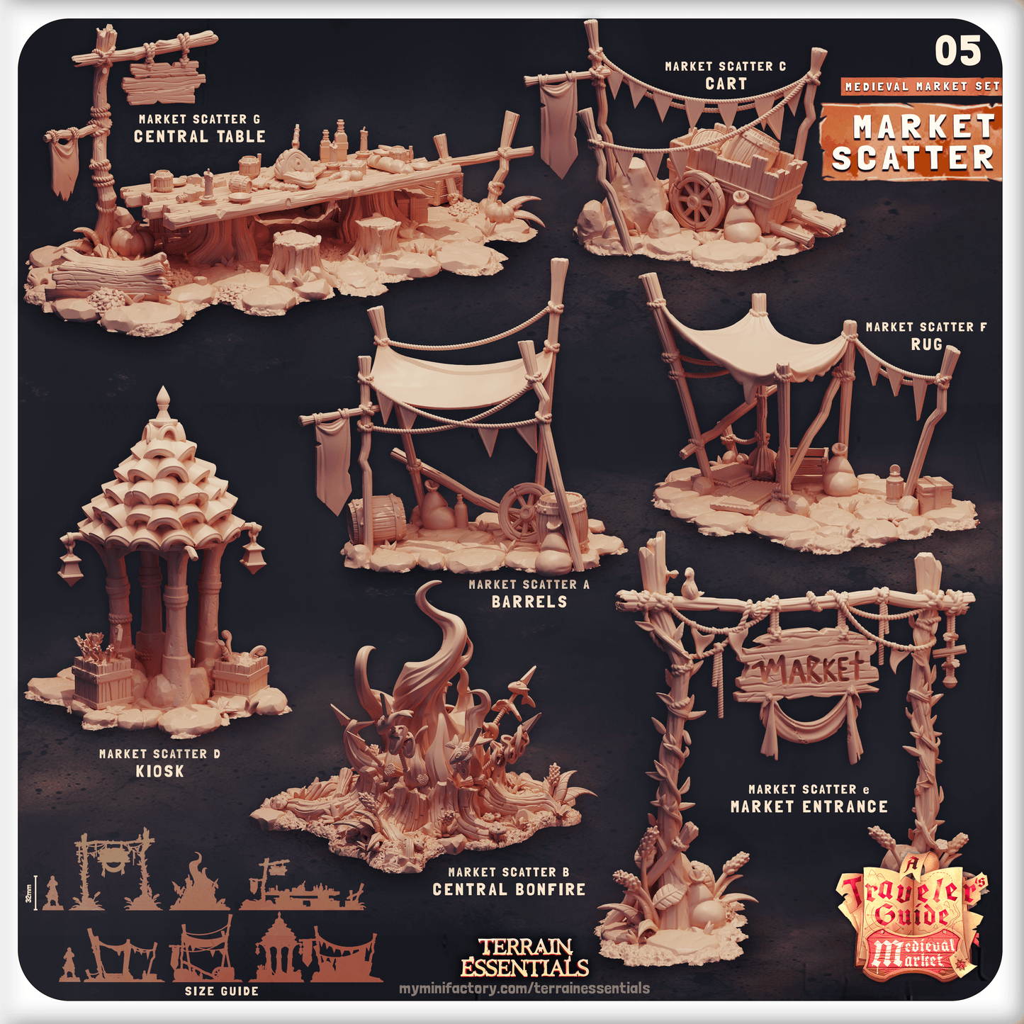 3D Printed Cast n Play Medieval Market Terrain Set 28mm 32mm D&D - 3D Printing Boss 