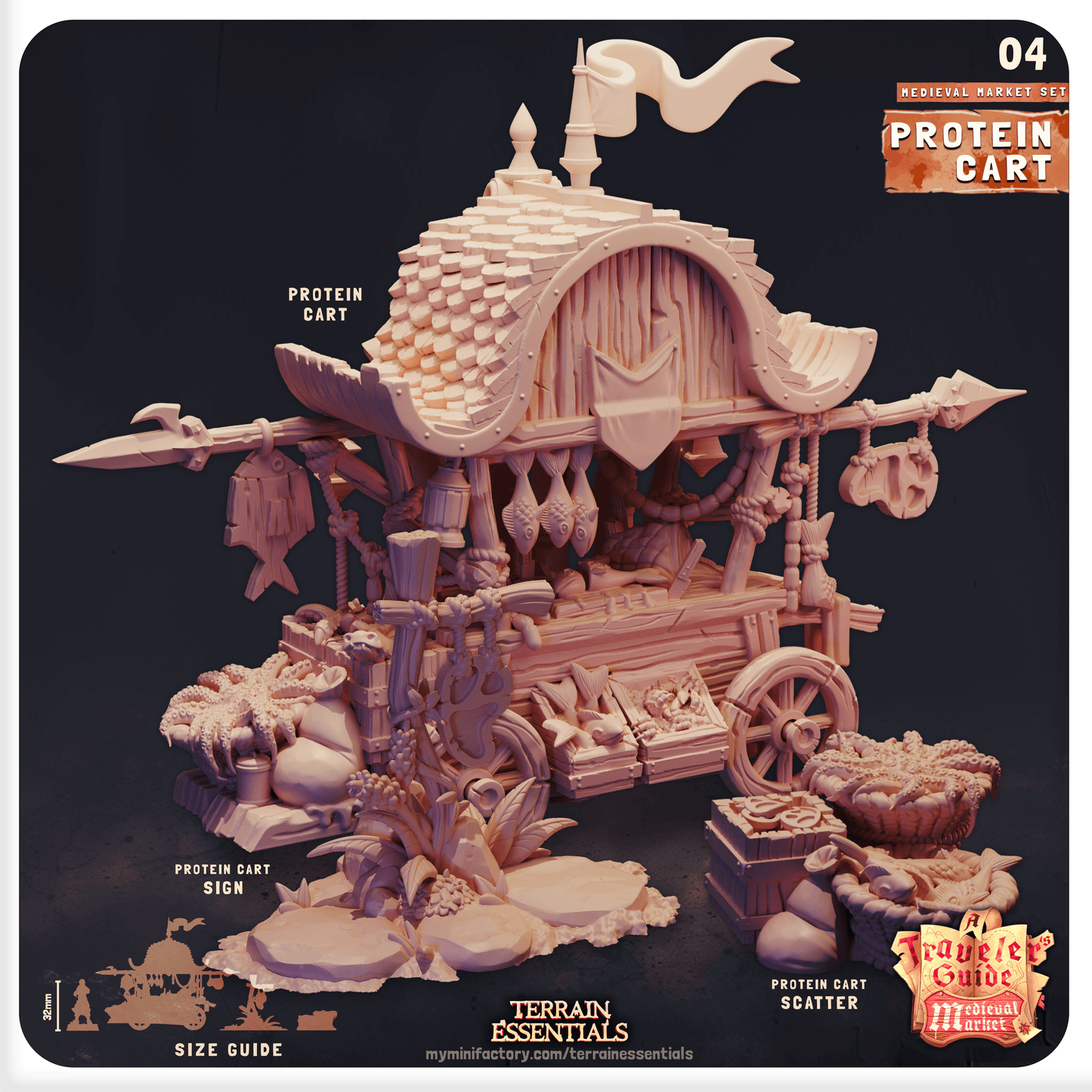 3D Printed Cast n Play Medieval Market Terrain Set 28mm 32mm D&D - 3D Printing Boss 