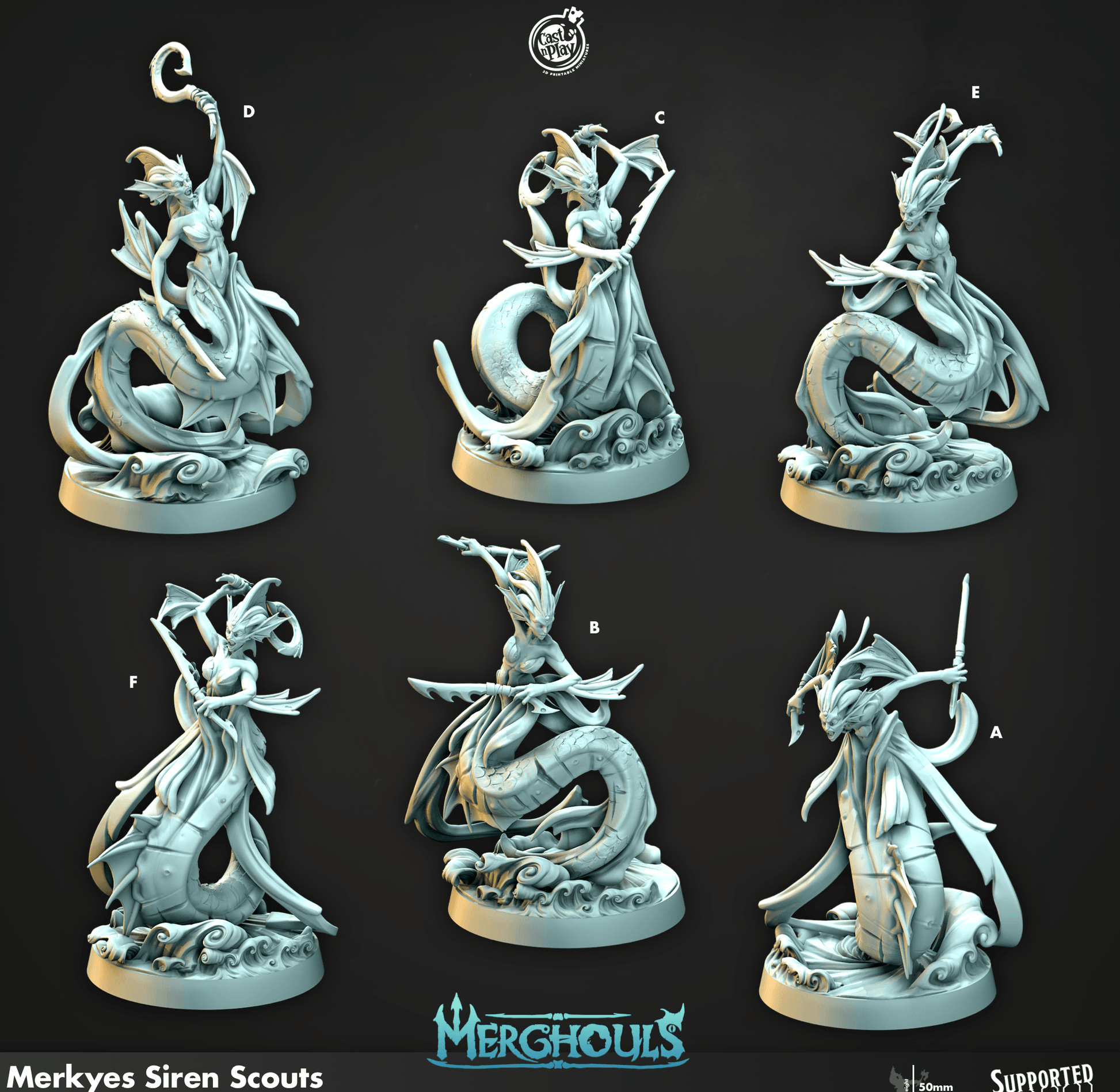 3D Printed Cast n Play Merghouls Merkyes Siren Scouts 28mm 32mm D&D - 3D Printing Boss 