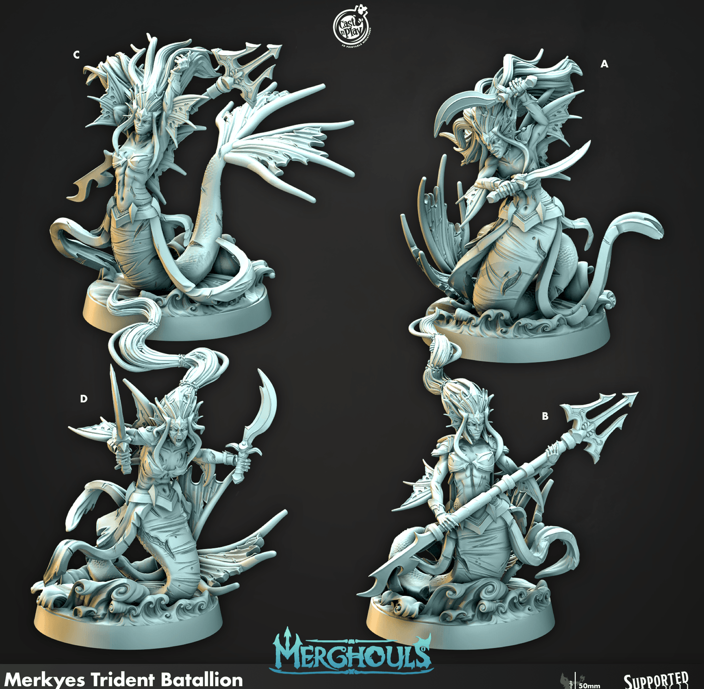 3D Printed Cast n Play Merghouls Merkyes Trident Batallion 28mm 32mm D&D - 3D Printing Boss 