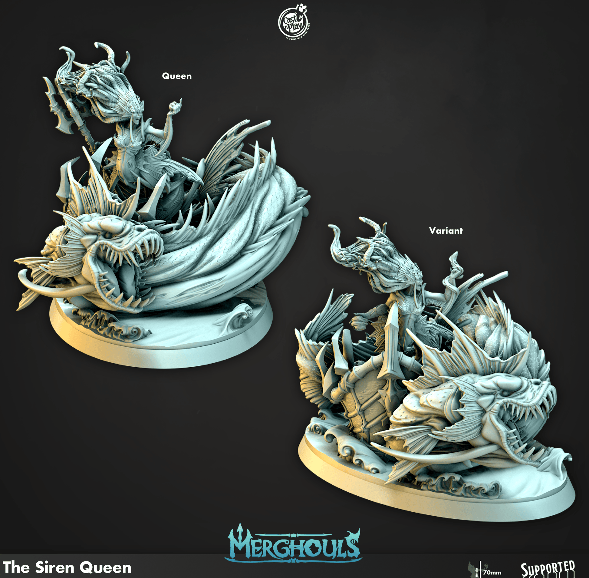3D Printed Cast n Play Merghouls The Siren Queen 28mm 32mm D&D - 3D Printing Boss 