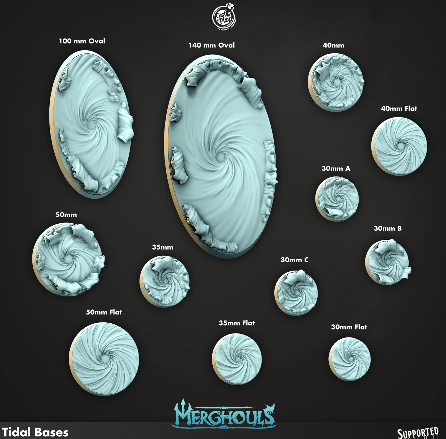 3D Printed Cast n Play Merghouls Tidal Bases Set 28mm 32mm D&D - 3D Printing Boss 