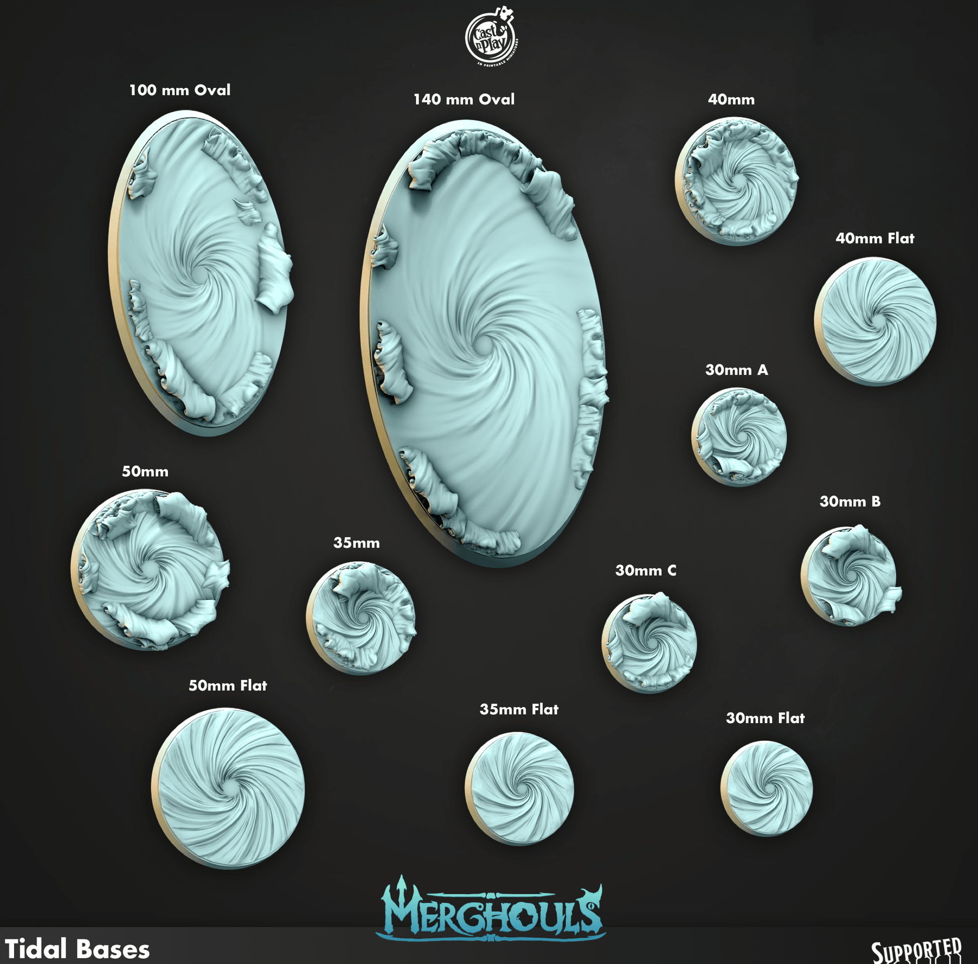 3D Printed Cast n Play Merghouls Tidal Bases Set 28mm 32mm D&D - 3D Printing Boss 