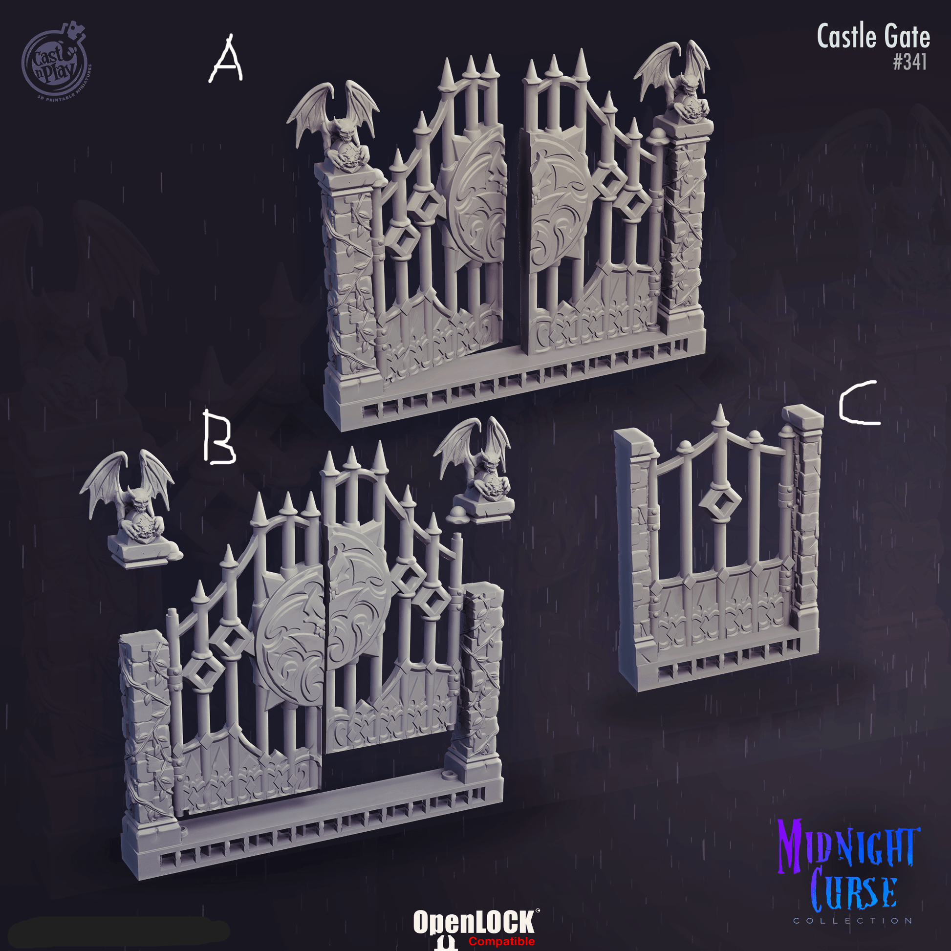 3D Printed Cast n Play Midnight Curse - Castle Gate 28mm 32mm D&D - 3D Printing Boss 