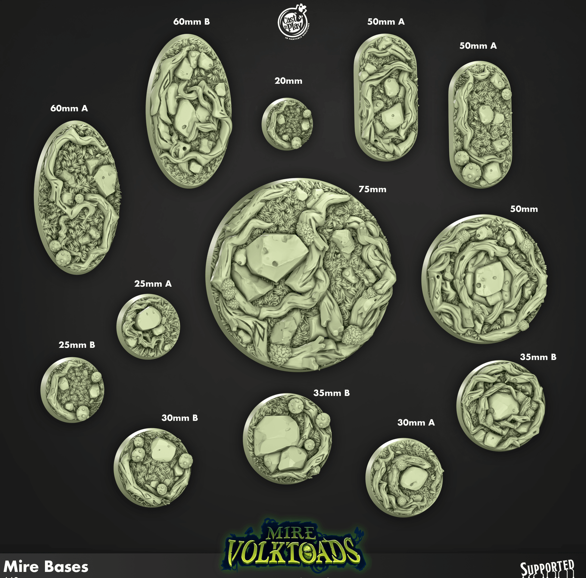 3D Printed Cast n Play Mire Bases Mire Volktoads Set 28mm 32mm D&D - 3D Printing Boss 