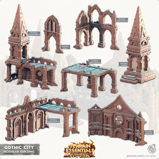3D Printed Cast n Play Modular Building Gothic City Set 28mm 32mm D&D - 3D Printing Boss 