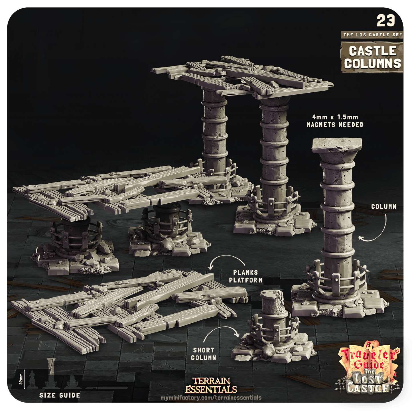 3D Printed Cast n Play Modular Columns The Lost Castle Terrain Set 28mm 32mm D&D - 3D Printing Boss 
