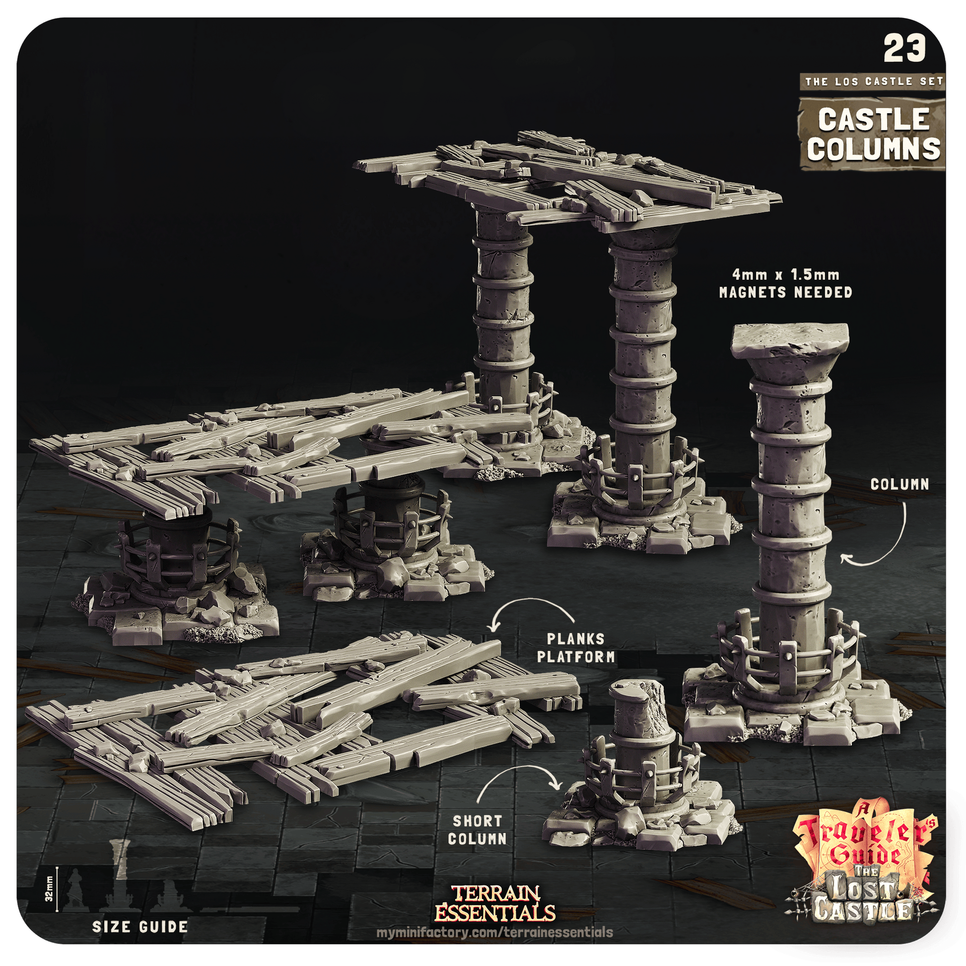 3D Printed Cast n Play Modular Columns The Lost Castle Terrain Set 28mm 32mm D&D - 3D Printing Boss 