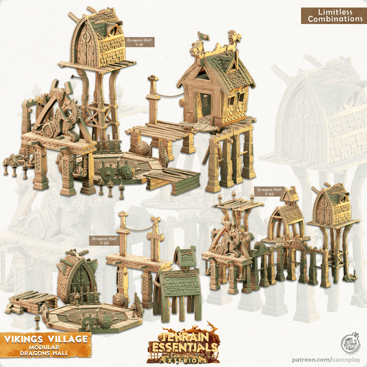 3D Printed Cast n Play Modular Dragon's Hall Vikings Village Set 28mm 32mm D&D - 3D Printing Boss 
