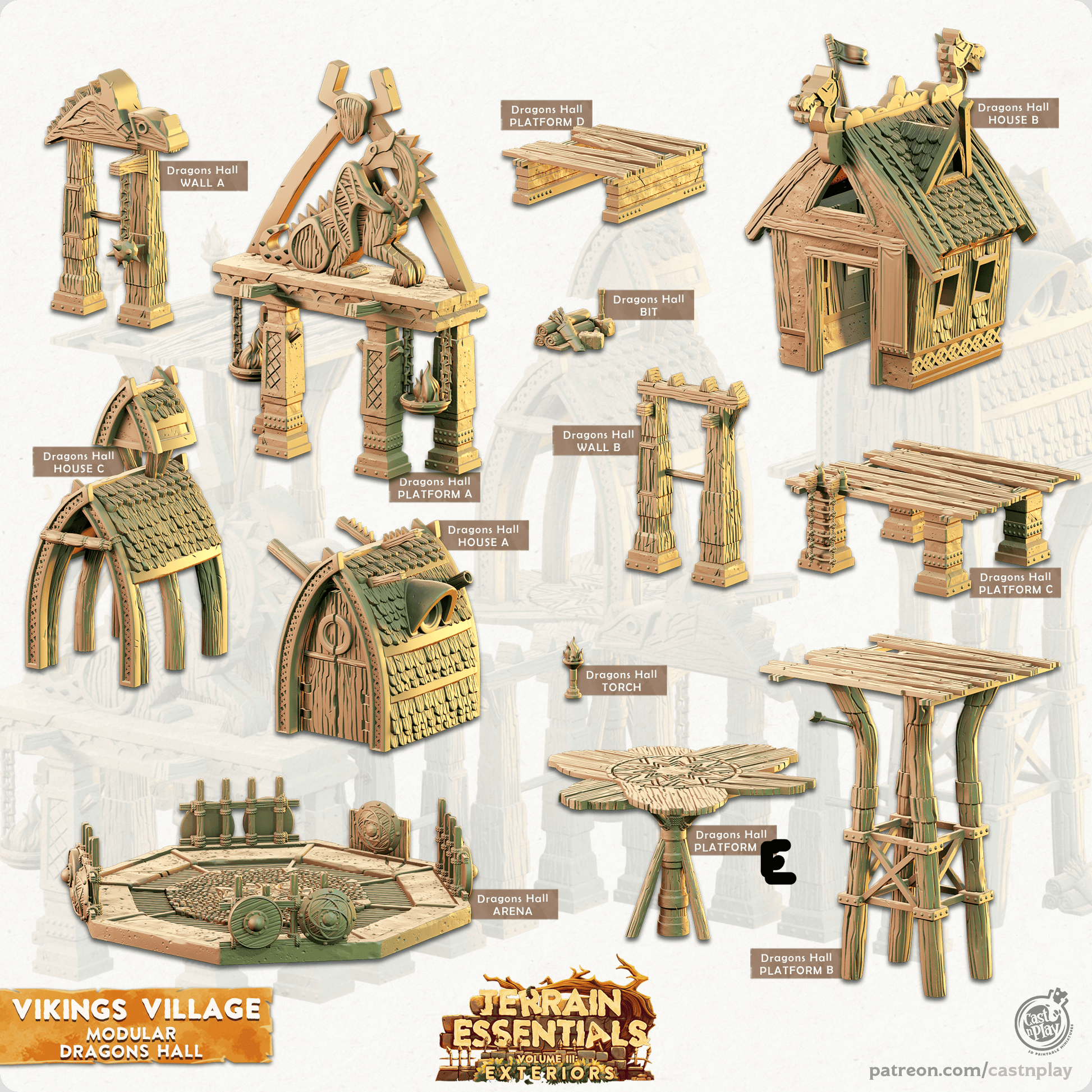 3D Printed Cast n Play Modular Dragon's Hall Vikings Village Set 28mm 32mm D&D - 3D Printing Boss 