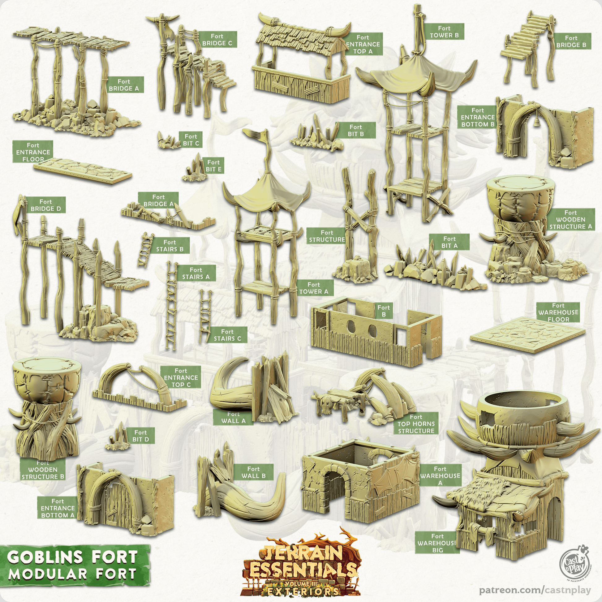 3D Printed Cast n Play Modular Fort Goblins Fort Set 28mm 32mm D&D - 3D Printing Boss 