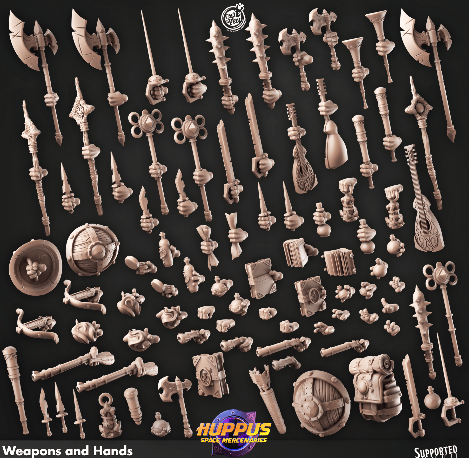 3D Printed Cast n Play Modular Hands Huppus, Space Mercenaries Set 28mm 32mm D&D - 3D Printing Boss 