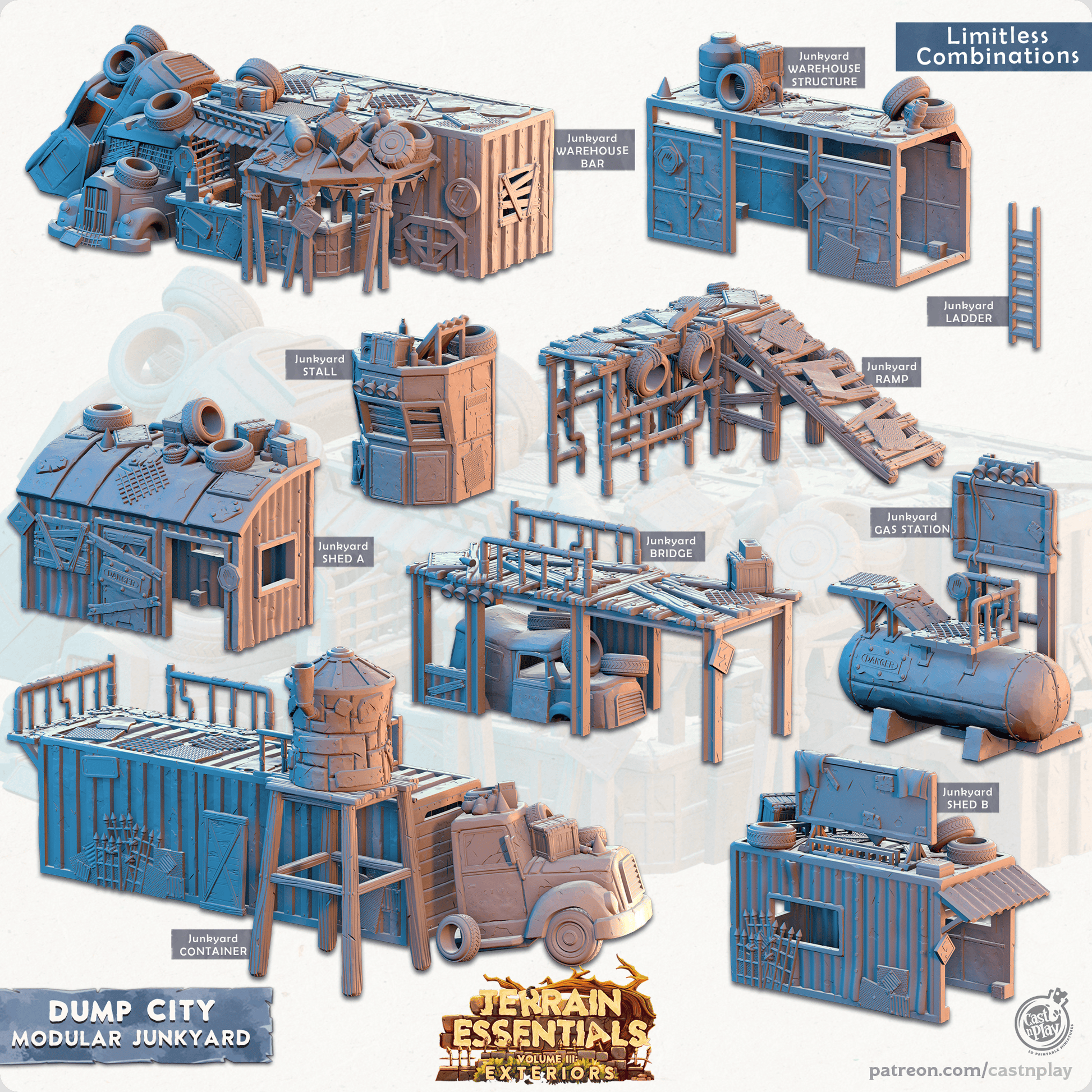 3D Printed Cast n Play Modular Junkyard Dump City Set 28mm 32mm D&D - 3D Printing Boss 