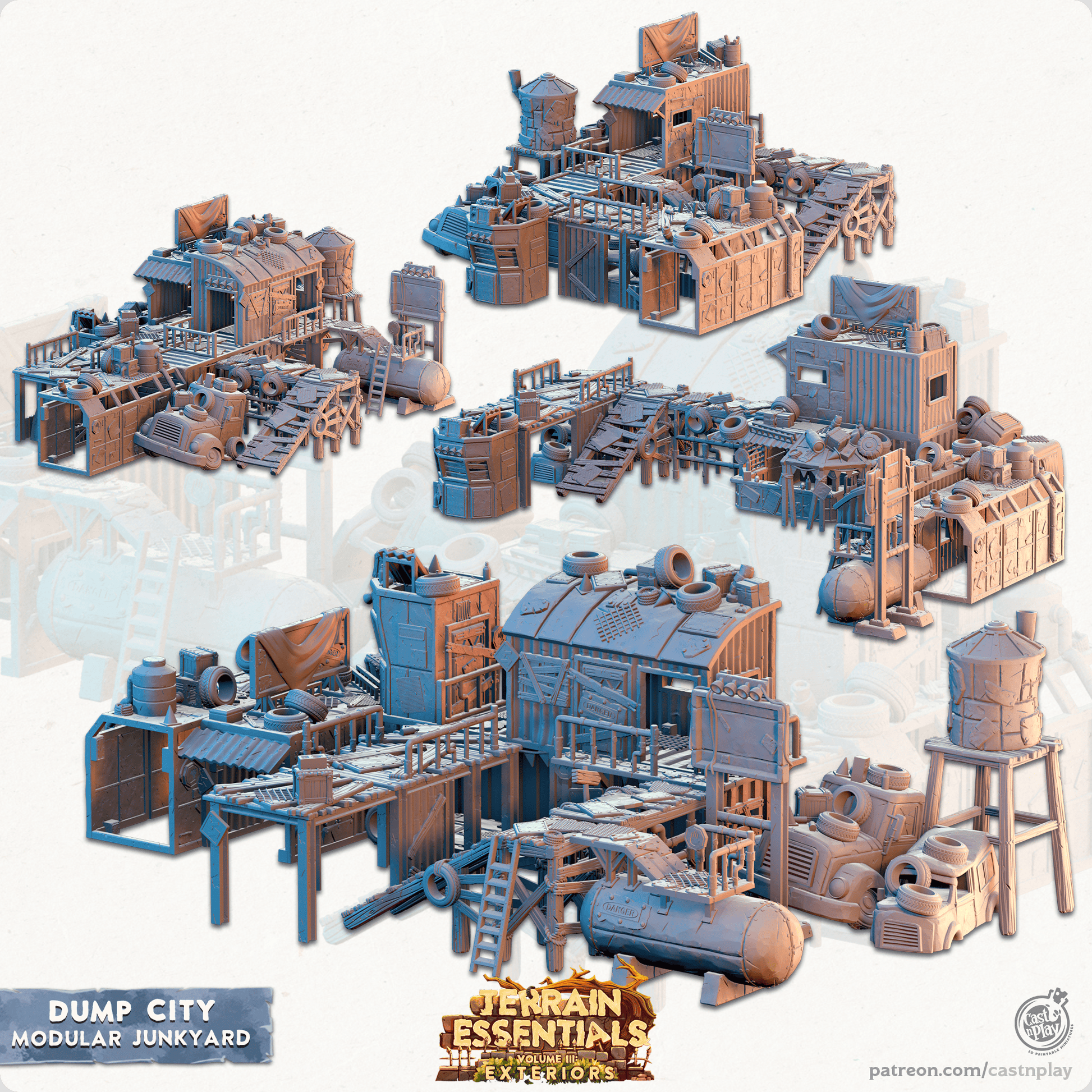 3D Printed Cast n Play Modular Junkyard Dump City Set 28mm 32mm D&D - 3D Printing Boss 
