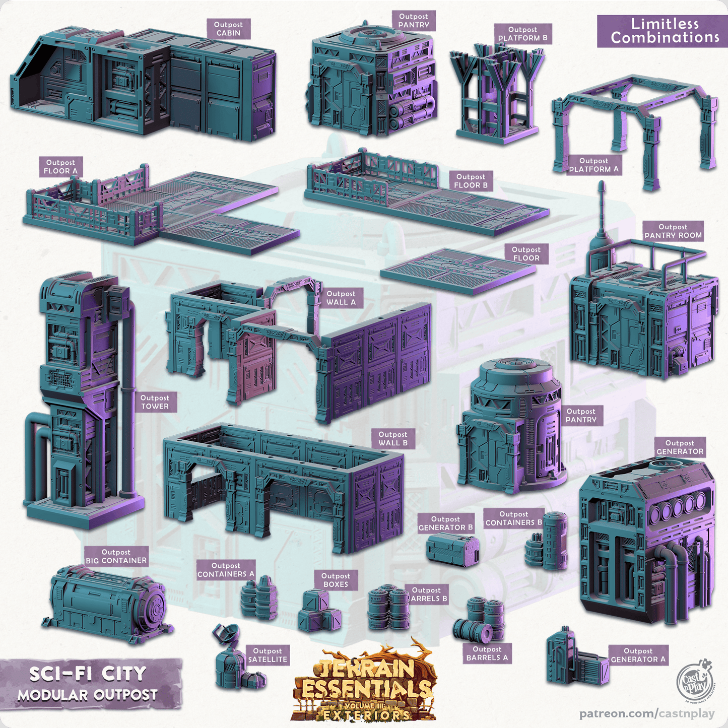 3D Printed Cast n Play Modular Outposts Sci-Fi City Set Terrain Essentials Vol III Exteriors 28mm 32mm D&D - 3D Printing Boss 