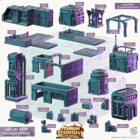 3D Printed Cast n Play Modular Outposts Sci-Fi City Set Terrain Essentials Vol III Exteriors 28mm 32mm D&D - 3D Printing Boss 