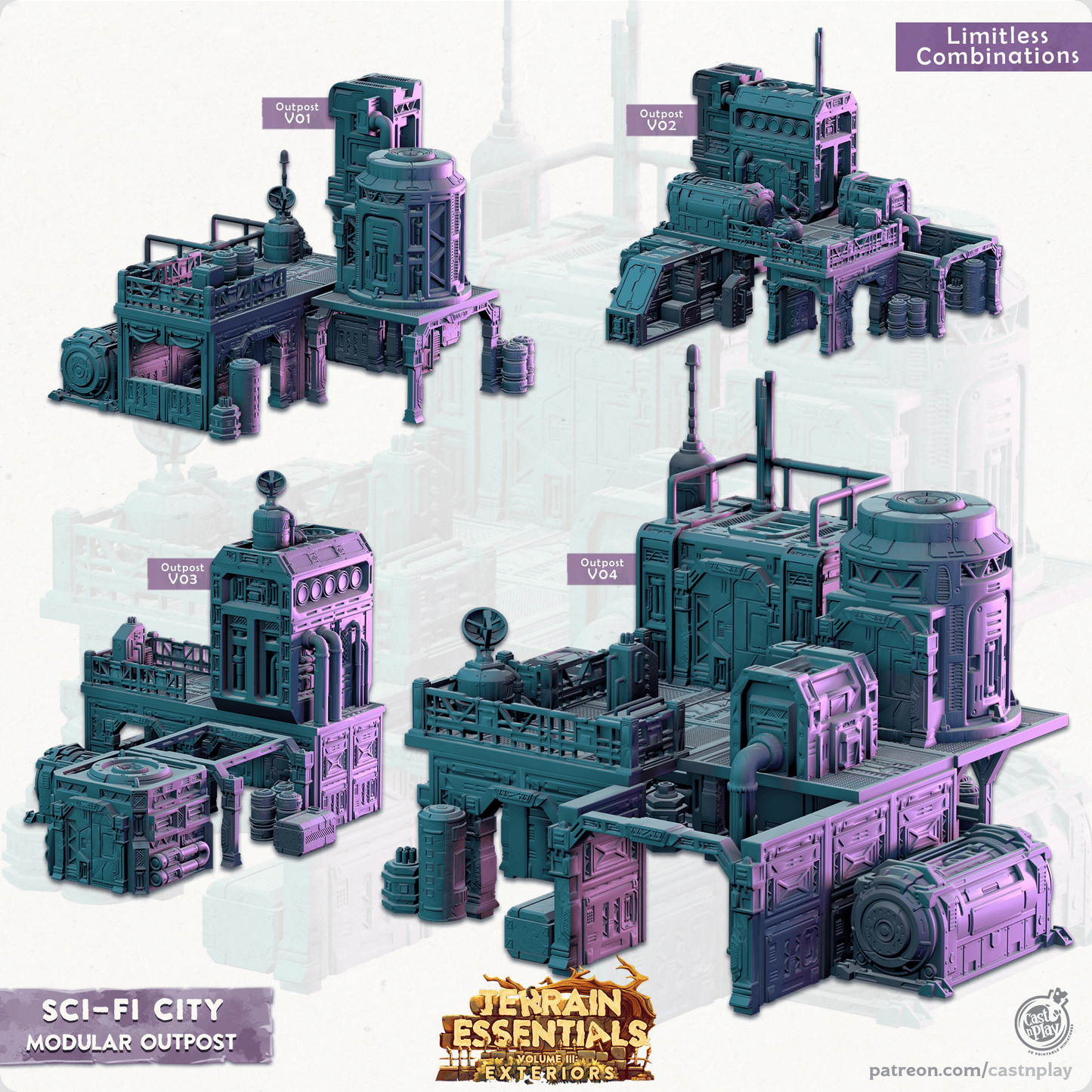 3D Printed Cast n Play Modular Outposts Sci-Fi City Set Terrain Essentials Vol III Exteriors 28mm 32mm D&D - 3D Printing Boss 
