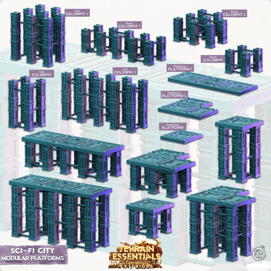 3D Printed Cast n Play Modular Platforms  Sci-Fi City Set Terrain Essentials Vol III Exteriors 28mm 32mm D&D - 3D Printing Boss 