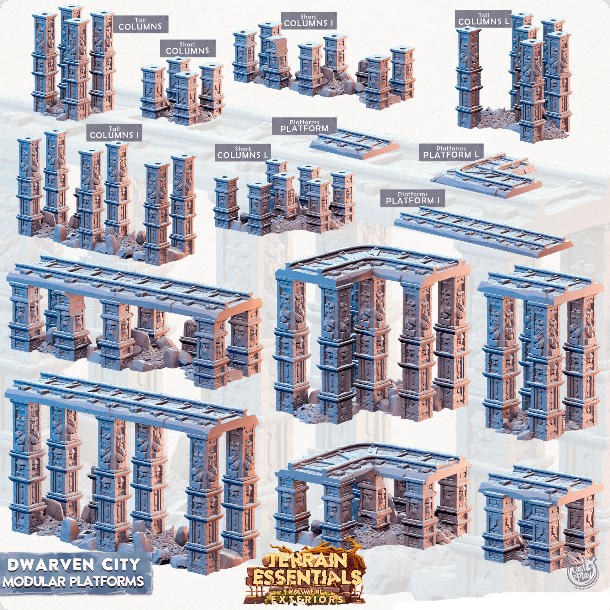 3D Printed Cast n Play Modular Platforms Terrain Essentials Vol III Exteriors Dwarven City Set 28mm 32mm D&D - 3D Printing Boss 
