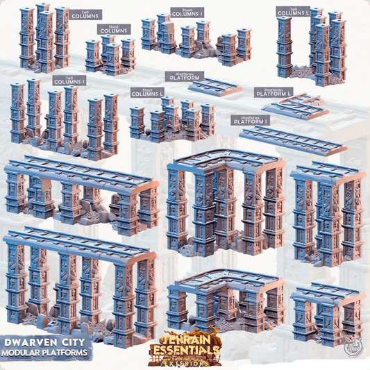3D Printed Cast n Play Modular Platforms Terrain Essentials Vol III Exteriors Dwarven City Set 28mm 32mm D&D - 3D Printing Boss 