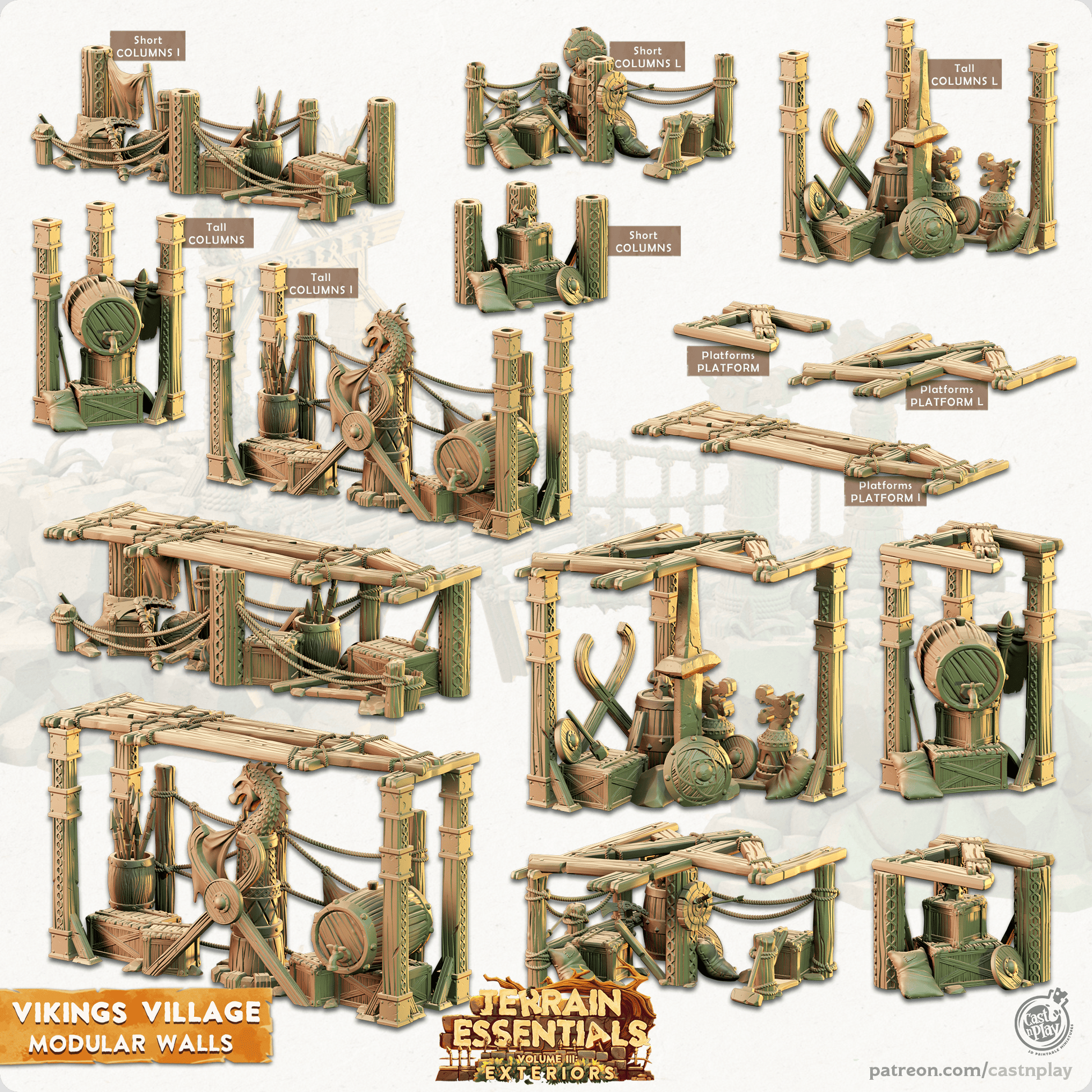 3D Printed Cast n Play Modular Platforms Vikings Village Set 28mm 32mm D&D - 3D Printing Boss 