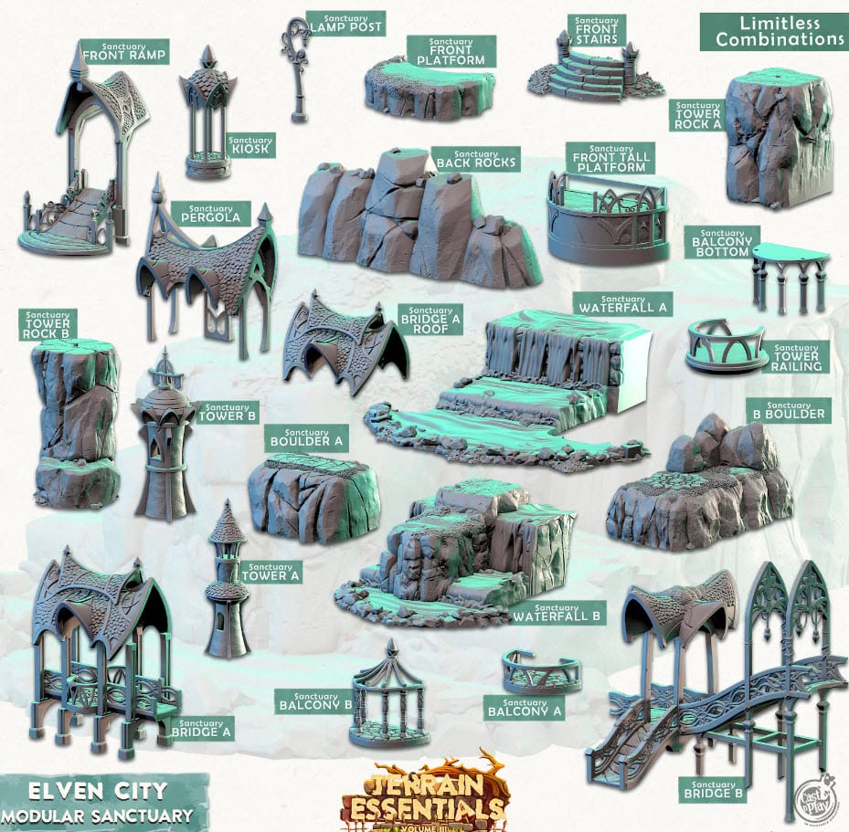 3D Printed Cast n Play Modular Sanctuary Elven City Set Terrain Essentials Vol III Exteriors 28mm 32mm D&D - 3D Printing Boss 