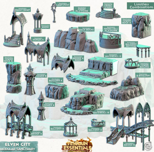 3D Printed Cast n Play Modular Sanctuary Elven City Set Terrain Essentials Vol III Exteriors 28mm 32mm D&D - 3D Printing Boss 
