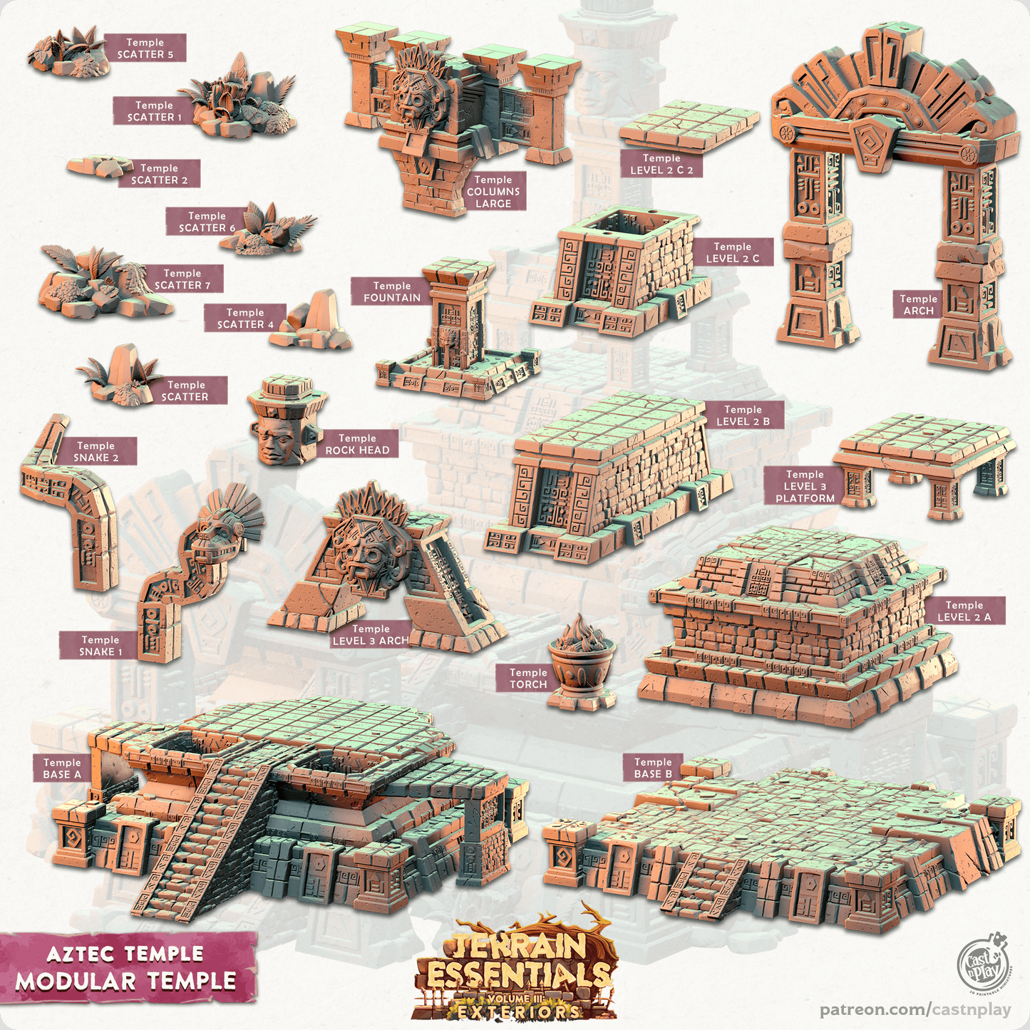 3D Printed Cast n Play Modular Temple Aztec Temple Set 28mm 32mm D&D - 3D Printing Boss 