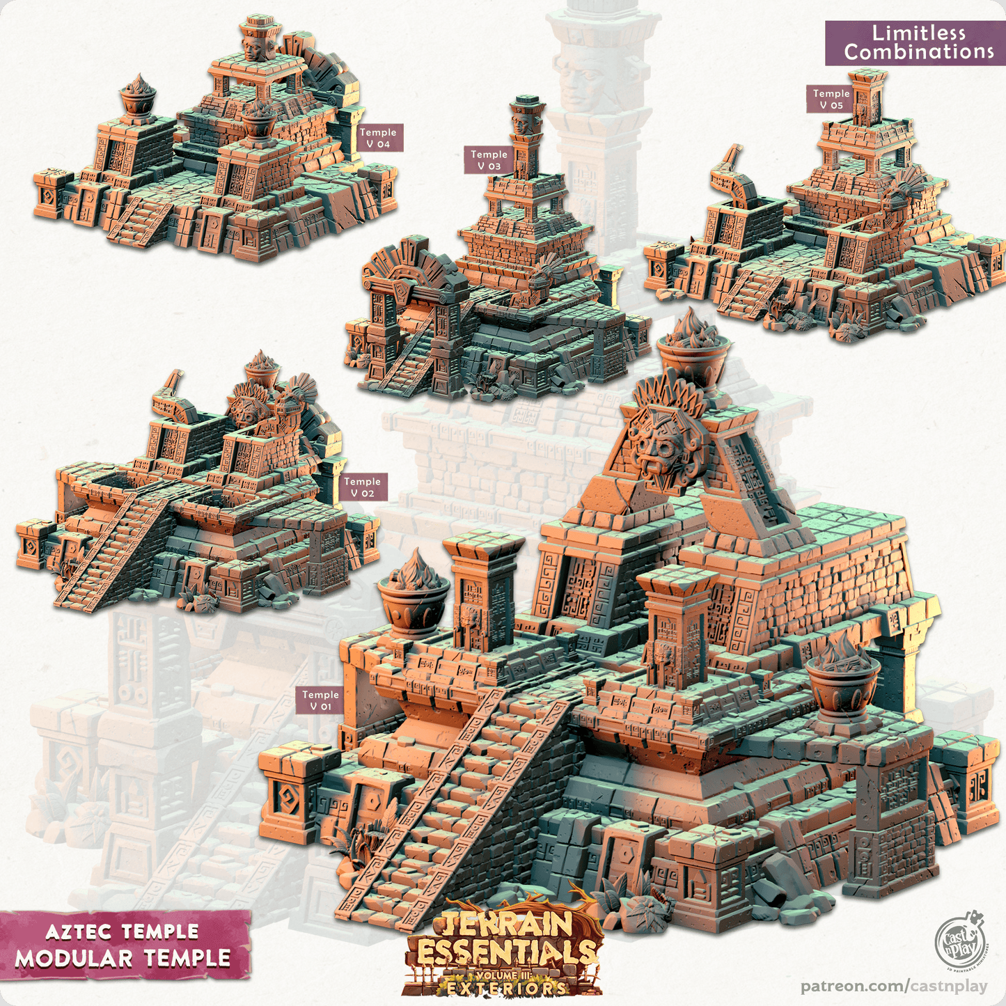 3D Printed Cast n Play Modular Temple Aztec Temple Set 28mm 32mm D&D - 3D Printing Boss 