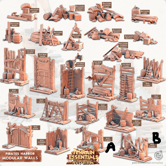 3D Printed Cast n Play Modular Walls Pirates Harbor Set 28mm 32mm D&D - 3D Printing Boss 