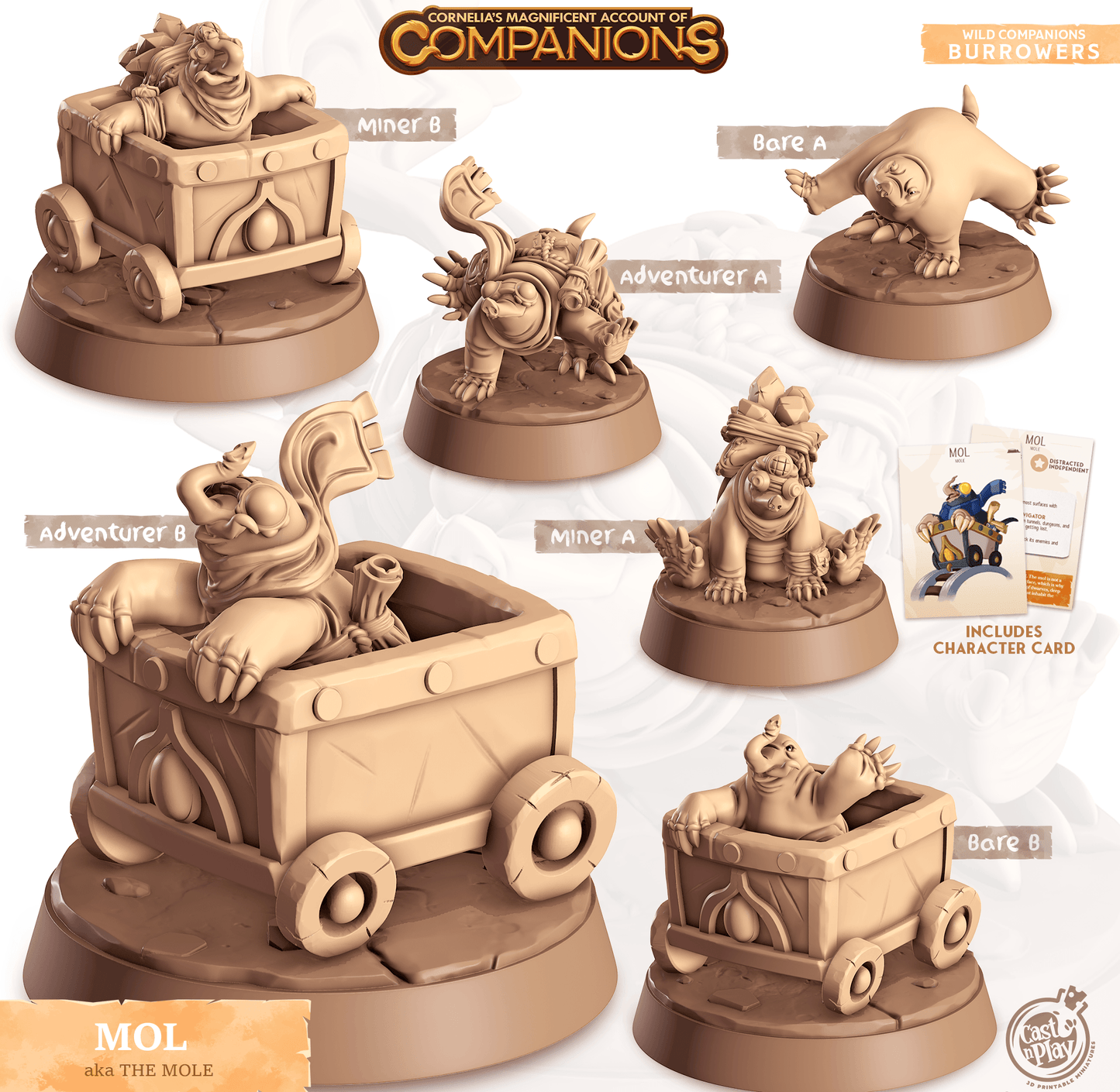 3D Printed Cast n Play Mol - Mole Companions 28mm 32mm D&D - 3D Printing Boss 