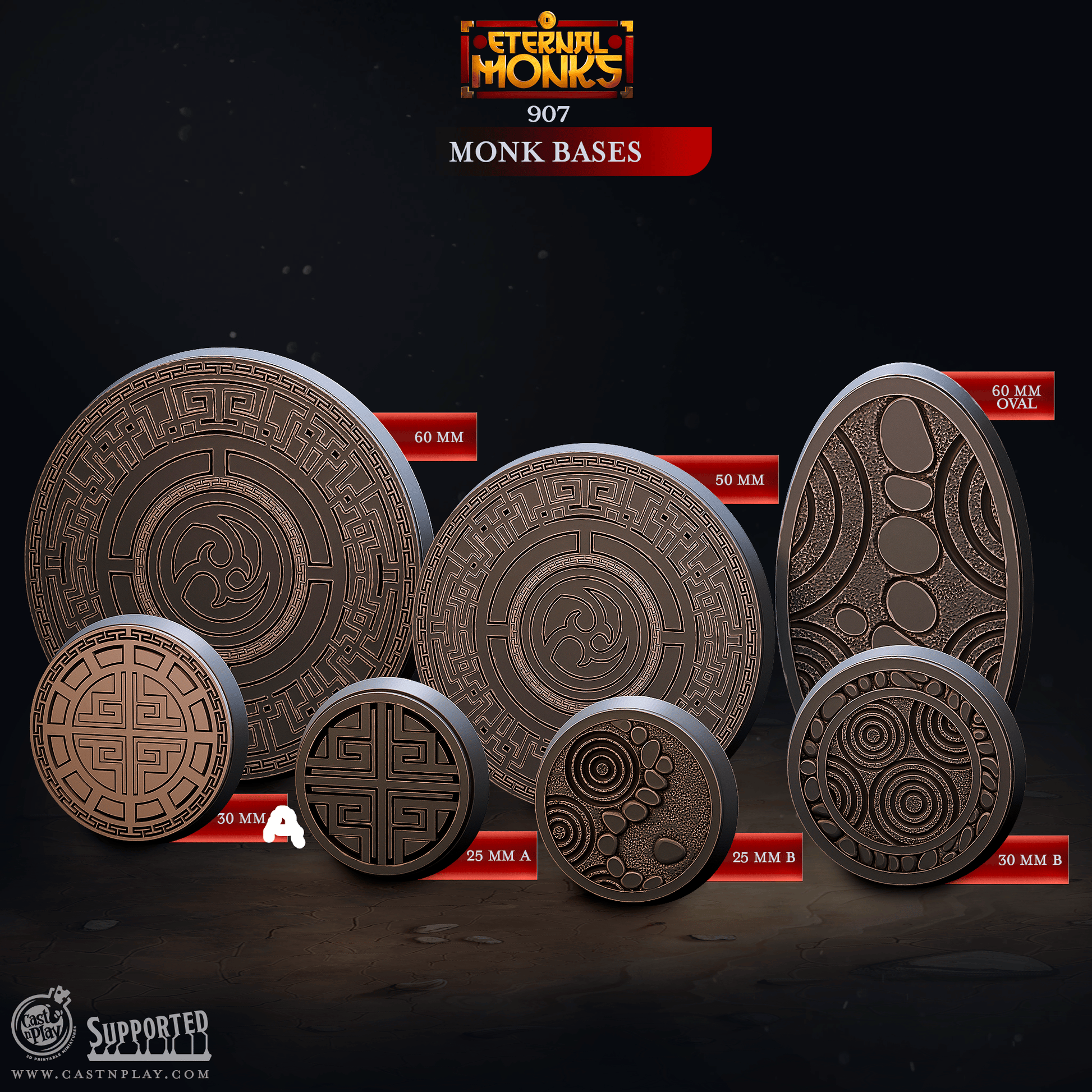 3D Printed Cast n Play Monk Bases Eternal Monks Set 28mm 32mm D&D - 3D Printing Boss 