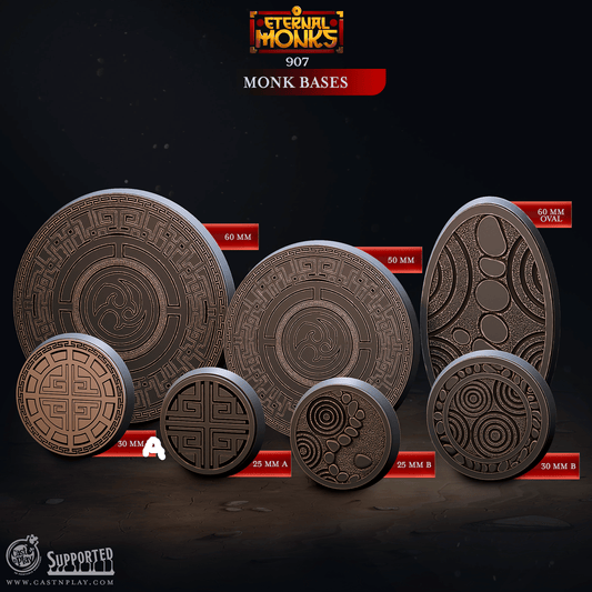 3D Printed Cast n Play Monk Bases Eternal Monks Set 28mm 32mm D&D - 3D Printing Boss 
