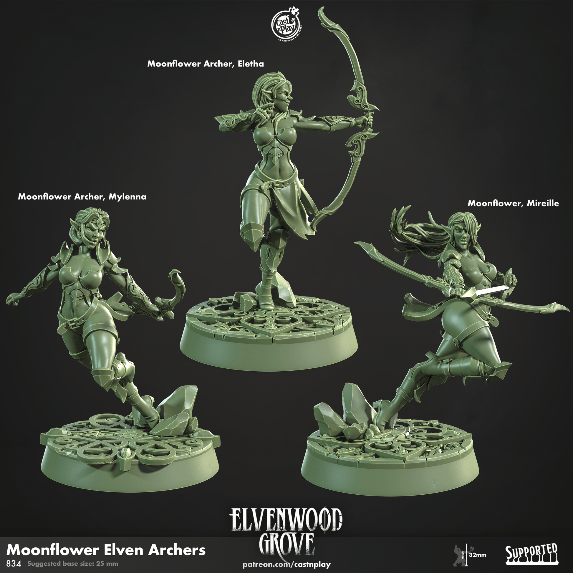 3D Printed Cast n Play Moonflower Elven Archers Elvenwood Grove Set 28mm 32mm D&D - 3D Printing Boss 