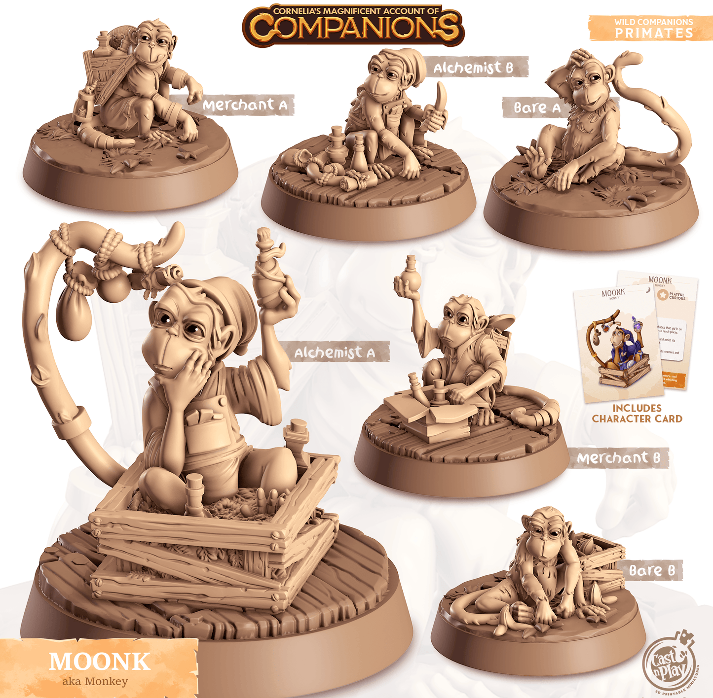 3D Printed Cast n Play Moonk - Monkey Companions 28mm 32mm D&D - 3D Printing Boss 
